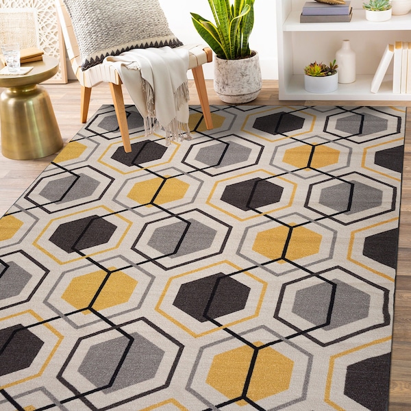 World Rug Gallery Contemporary Geometric Stripe Non-Slip Area Rug 5'3'' x 7'3'' Yellow 511YELLOW5X7 - main